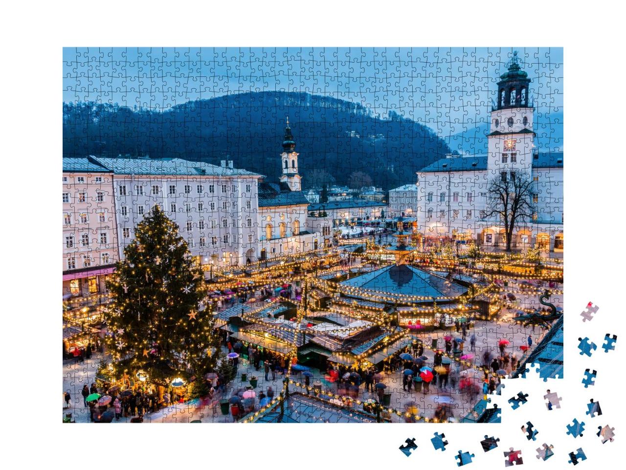 Puzzle 1000 Teile „Altstadt von Salzburg mit Weihnachtsmarkt, Österreich“
