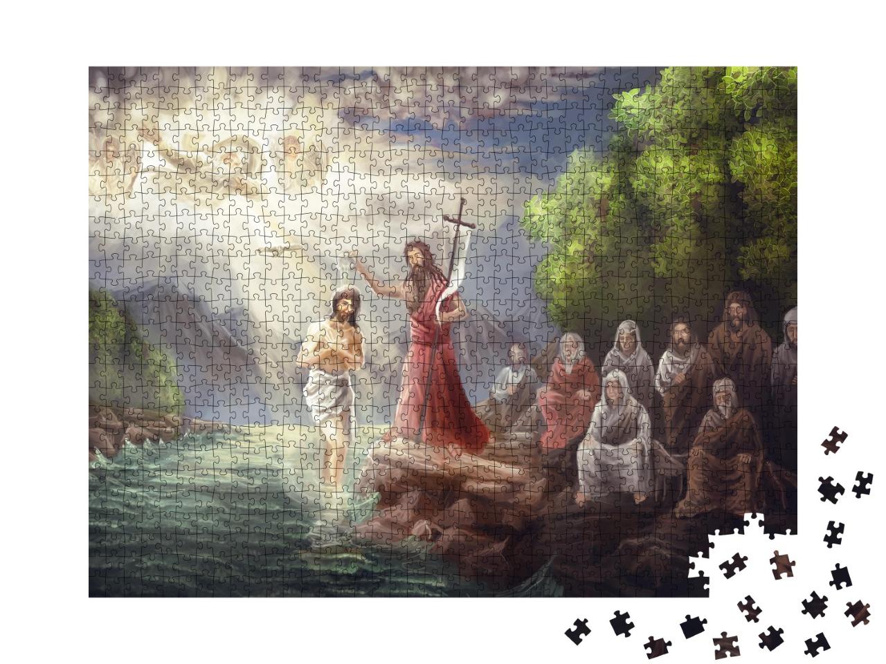Puzzle 1000 Teile „Kunstgemälde: Petrus der Täufer tauft Jesus“