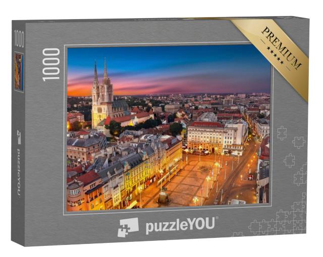 Puzzel 1000 stukjes „Nacht boven het Ban Jelacic-plein, Zagreb, Kroatië“