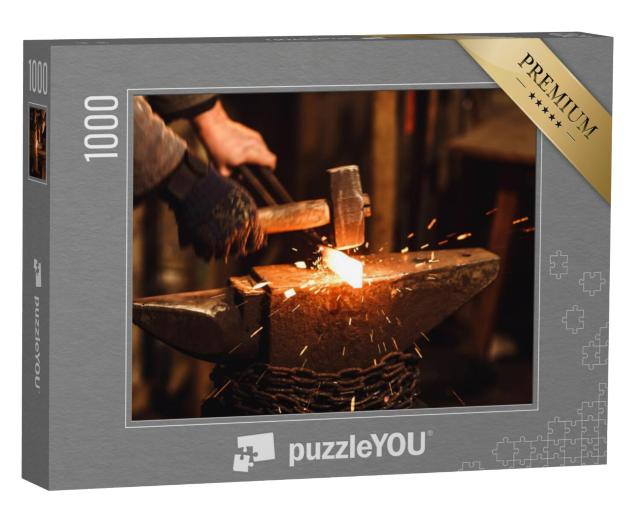 Puzzel 1000 stukjes „De smid smeedt het gloeiende metaal, vonken vliegen over“