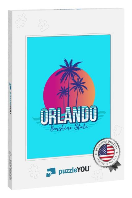 Orlando Florida Colorful Sunset Retro Vintage Poster Palm... Jigsaw Puzzle