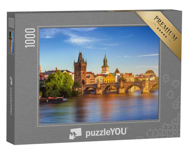 Puzzel 1000 stukjes „Luchtfoto van de oude binnenstad van Praag met pier, Tsjechië“