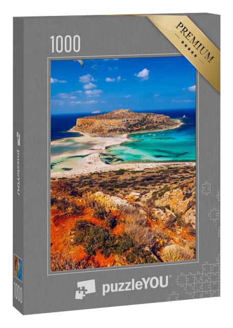 Puzzle 1000 Teile „Balos Lagune und Gramvousa auf Kreta mit Möwen und Strand“