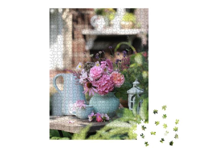 Puzzle 1000 Teile „Rosa Blumen in wunderschöner Keramik“