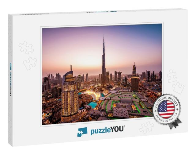 Wow View of Dubai Skyline At Night. City Lights Popping... Jigsaw Puzzle