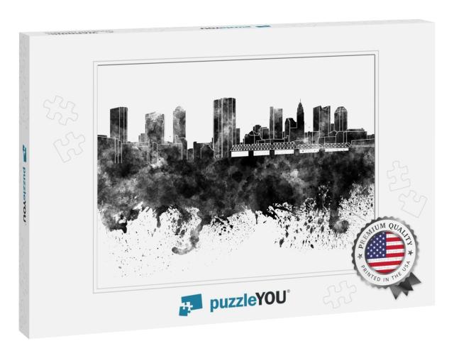 Columbus Skyline in Black Watercolor on White Background... Jigsaw Puzzle