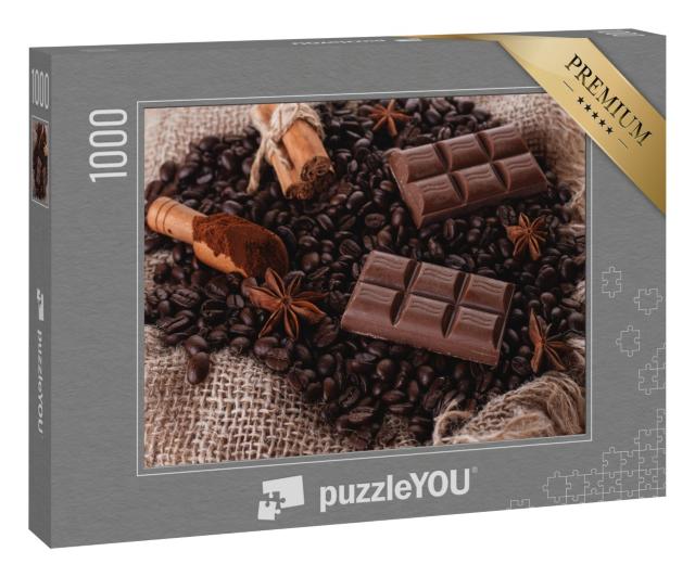 Puzzle „Sortiment aus Schokolade, Kaffeebohnen, Zimt und Sternanis“