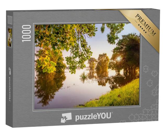 Puzzel 1000 stukjes „Dageraad boven de Maas, bij Den Bosch, Nederland“