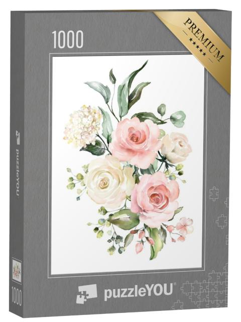 Puzzel 1000 stukjes „Bloemen aquarel illustratie“