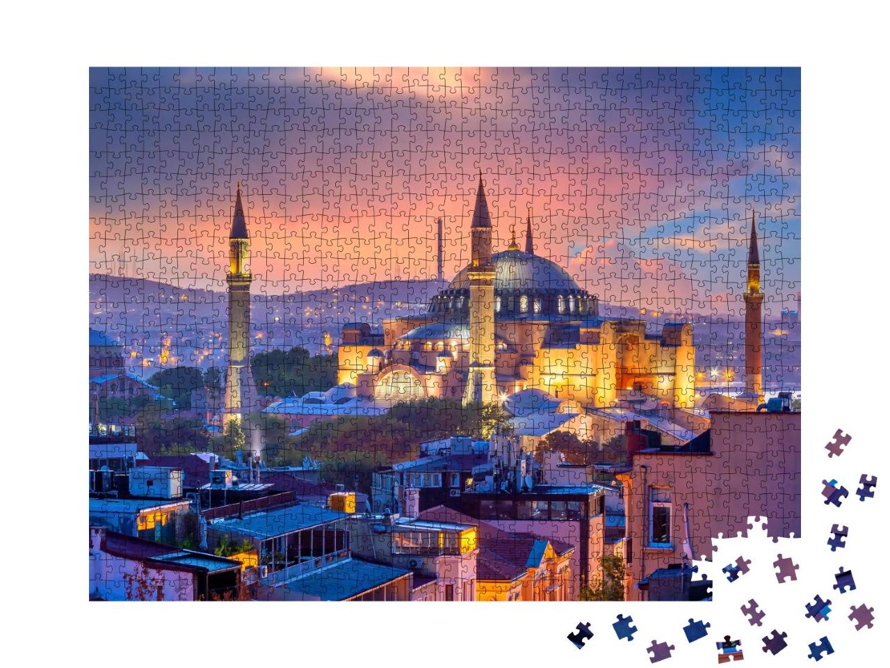 Puzzle 1000 Teile „Verzauberter Sonnenuntergang: Schöner Blick auf die Hagia Sophia in Istanbul, Türkei“