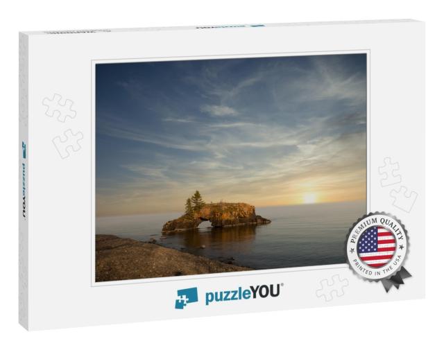 Hollow Rock At Sunrise on the Lake Superior North Shore i... Jigsaw Puzzle
