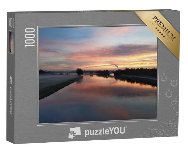 Puzzel 1000 stukjes „Zonsopgang in Dresden, uitzicht over de Elbe in de ochtendzon“