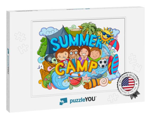 Vector Illustration of Doodle of Kids Summer Camp Poster... Jigsaw Puzzle