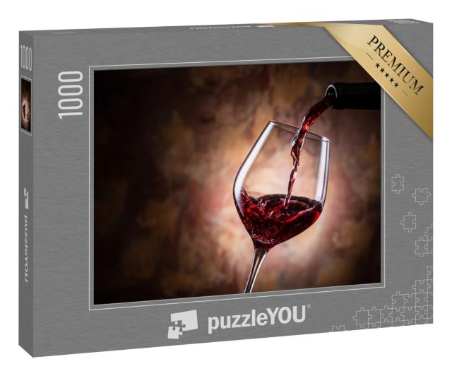 Puzzle 1000 Teile „Rotwein einschenken vor unscharfem Hintergrund“
