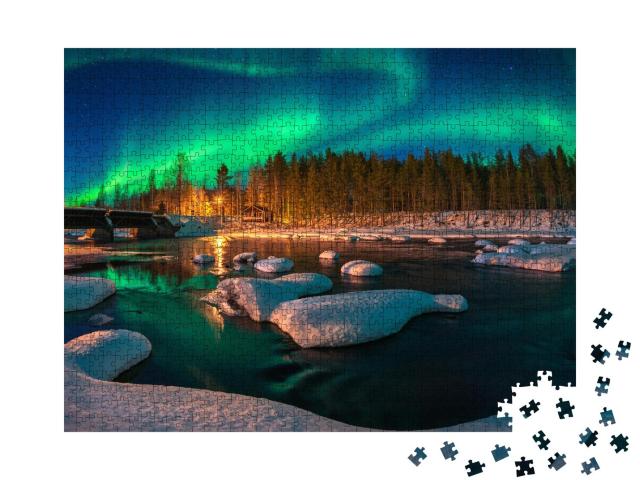 Puzzle 1000 Teile „Aurora borealis: Nordlicht“