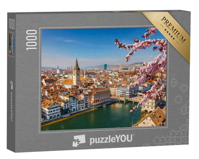 Puzzel 1000 stukjes „Lente boven de oude stad van Zürich“