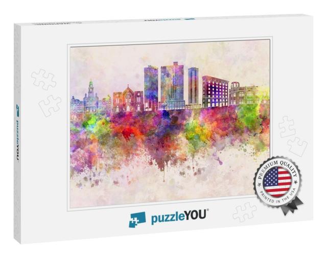 Fort Worth Skyline in Watercolor Background... Jigsaw Puzzle