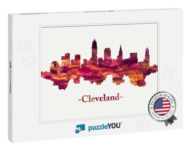 Red Skyline of Cleveland, a Major City in the U. S. State... Jigsaw Puzzle