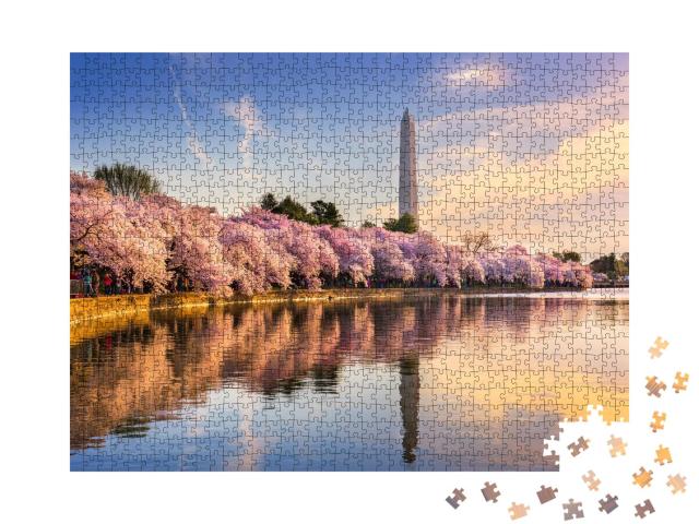 Puzzle 1000 Teile „Gezeitenbecken mit Washington Monument im Frühling, Washington DC, USA“