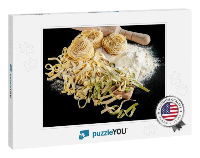 Freshly Cooked Pasta is Lying on a Dark Surface Dusted wi... Jigsaw Puzzle