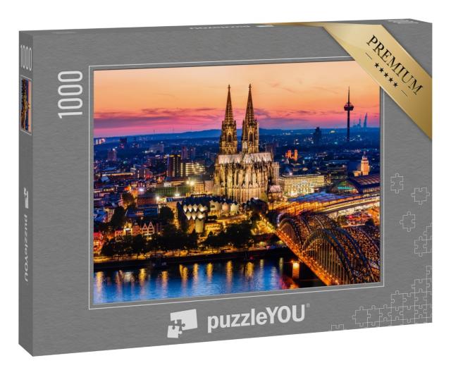 Puzzle „Nachtpanorama des Kölner Doms, der Hohenzollernbrücke und des Rheins“