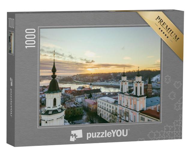 Puzzel 1000 stukjes „Vroege winterochtend: Oude stad van Kaunas, Litouwen“