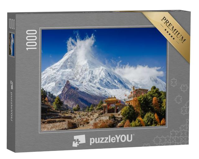 Puzzel 1000 stukjes „Spectaculair uitzicht op de berg Manaslu, Himalaya, Nepal“