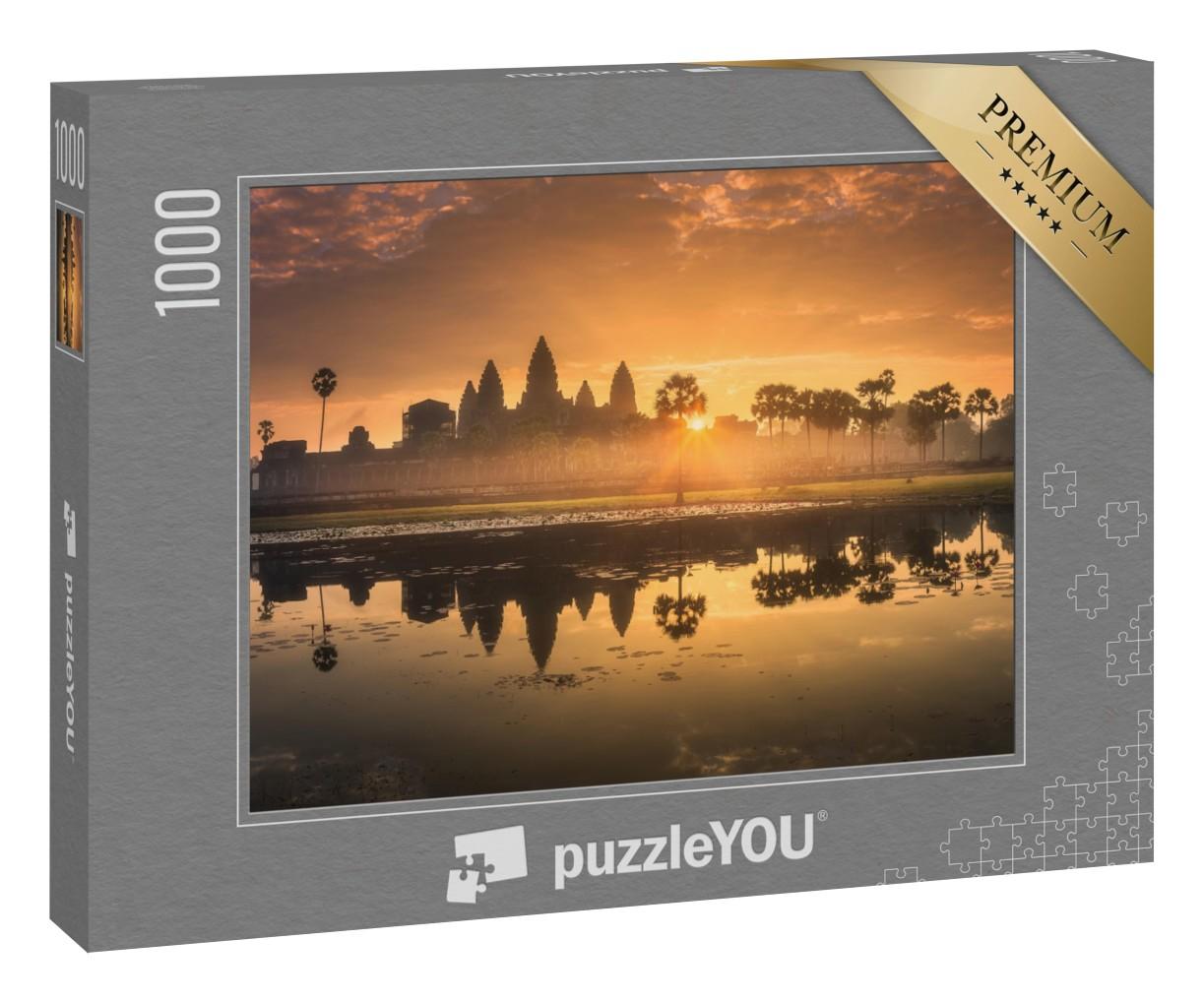 Puzzle 1000 Teile „Tempelkomplex Angkor Wat vor einem See, Kambodscha“