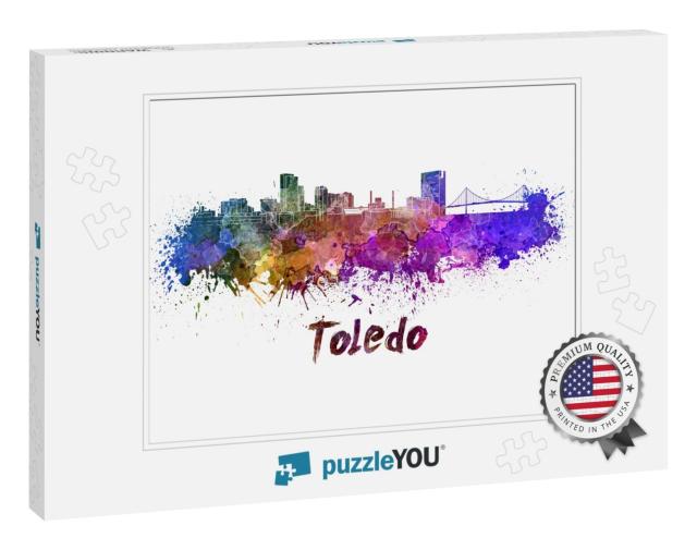 Toledo Skyline in Watercolor Splatters with Clipping Path... Jigsaw Puzzle