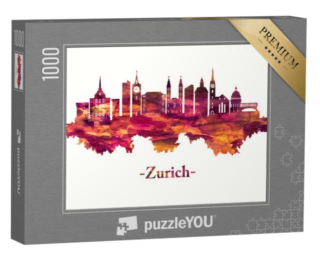 Puzzel 1000 stukjes „Grafisch: Rode skyline van de stad Zürich“