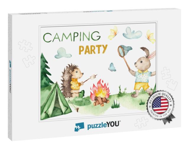 Hedgehog Campfire & Rabbit with Butterfly Net & Butterfli... Jigsaw Puzzle