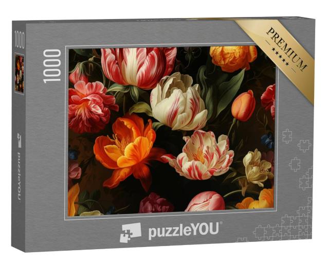 Puzzel 1000 stukjes „Kleurrijke tulpen, vintage olieverfschilderij“