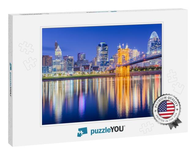 Cincinnati, Ohio, USA Skyline on the Ohio River At Dusk... Jigsaw Puzzle