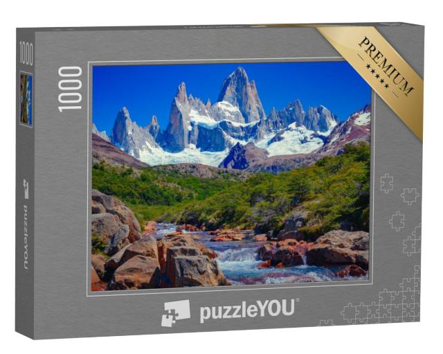 Puzzel 1000 stukjes „Rivier in El Chaltén en Mount Fitz Roy, zuidelijk deel van de Patagonische Andes“