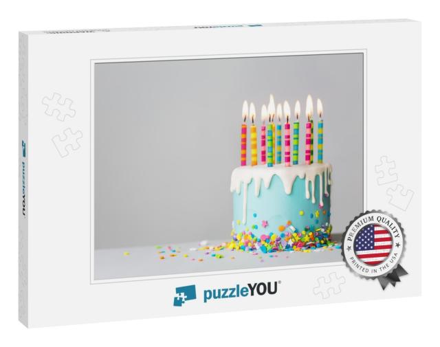 Birthday Cake with White Drip Icing, Sprinkles & Colorful... Jigsaw Puzzle