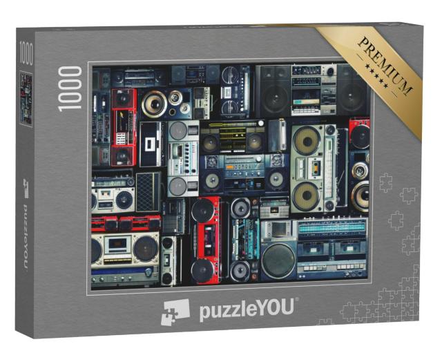 Puzzel 1000 stukjes „Vintage muur vol radioboomboxen uit de jaren 80“