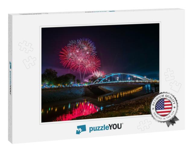 Beautiful Fireworks & Light Chan Palace Bridge Over the N... Jigsaw Puzzle