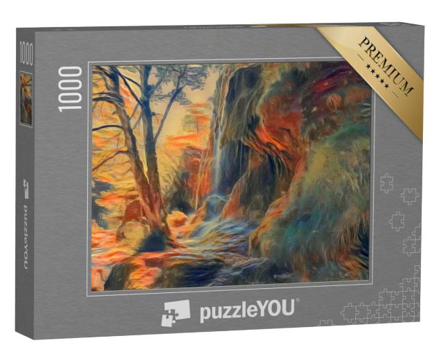 Puzzel 1000 stukjes „in de stijl van Edvard Munch, De schreeuw - watervallen in de Ammergauer Alpen, Duitsland“