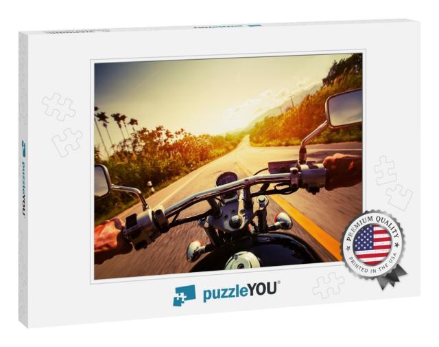 Driver Riding Motorcycle on an Empty Asphalt Road... Jigsaw Puzzle