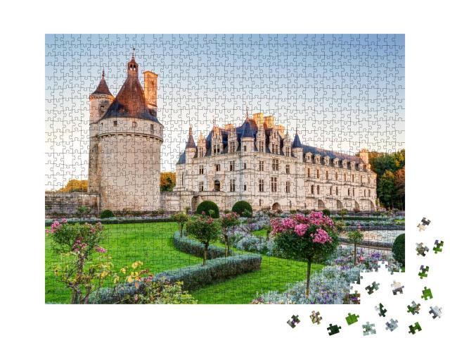 Puzzle 1000 Teile „Chateau de Chenonceau am Abend, Loiretal, Frankreich“
