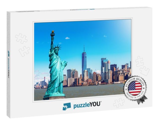 The Statue of Liberty with the One World Trade Building C... Jigsaw Puzzle