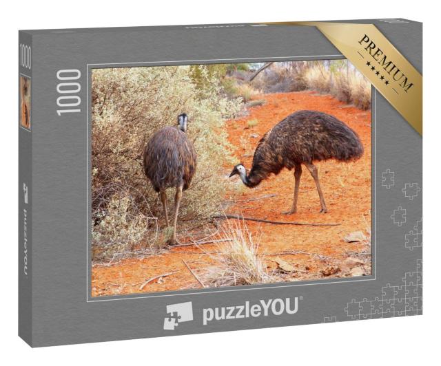 Puzzle 1000 Teile „Emus in der roten Wüste in der Nähe des Uluru, Ayers Rock“