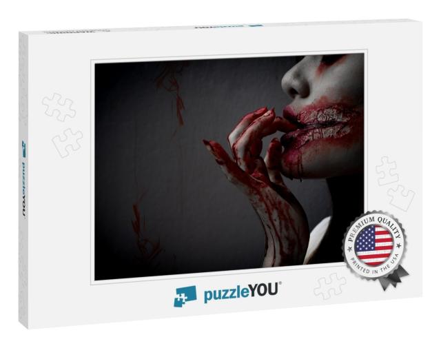 Zombie Woman Death the Ghost Horror Drain Hand Blood Skin... Jigsaw Puzzle