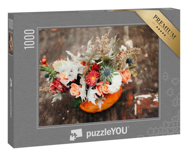 Puzzle 1000 Teile „Blumenstrauß in einer Kürbisvase für Halloween“