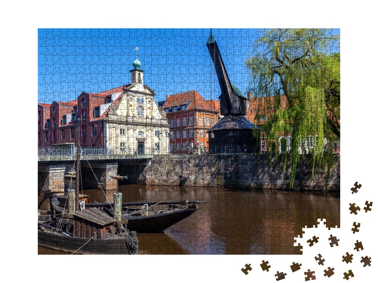 Puzzle 1000 Teile „Alter Kran auf dem Stintmarkt, Lüneburg, Niedersachen, Deutschland“