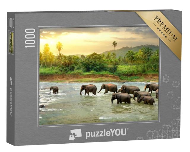 Puzzel 1000 stukjes „Olifanten in de rivier“