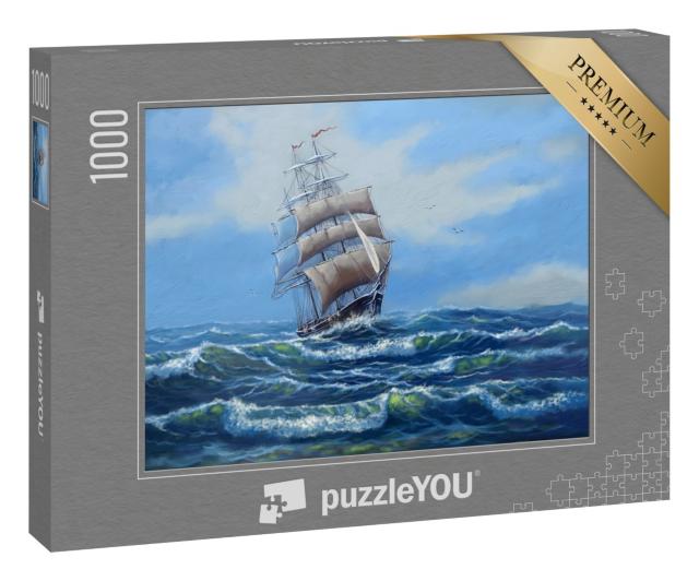 Puzzle 1000 Teile „Ölgemälde: Segelschiff auf dem offenen Meer“