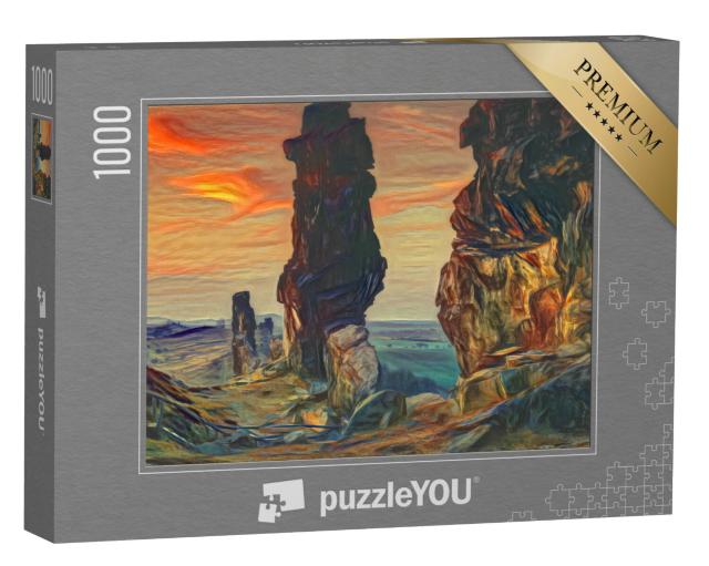 Puzzel 1000 stukjes „in de stijl van Edvard Munch, De schreeuw - Duivelsmuur in het Harzgebergte, Duitsland“