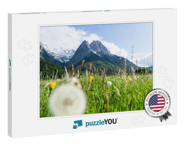 View to the Highest Mountain Zugspitze from a Field with... Jigsaw Puzzle