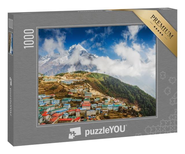 Puzzle 1000 Teile „Namche Bazar und Berg Thamserku, Everest-Basislager-Trek, Nepal“